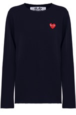 Comme Des Garcons PLAY MENS RED HEART KNIT L/S NAVY